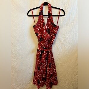 Ann Taylor Red Black Floral 100% Silk Midi Dress size 8